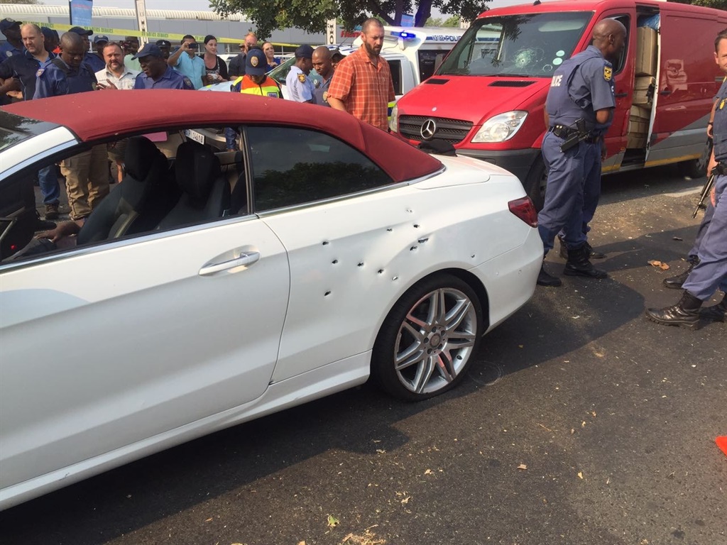 One of the cars involved in a shootout between cops and thugs in Midrand.