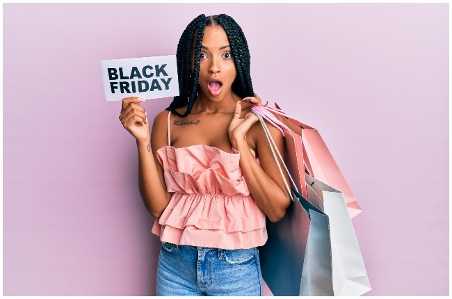 Woman doing Black Friday shopping.