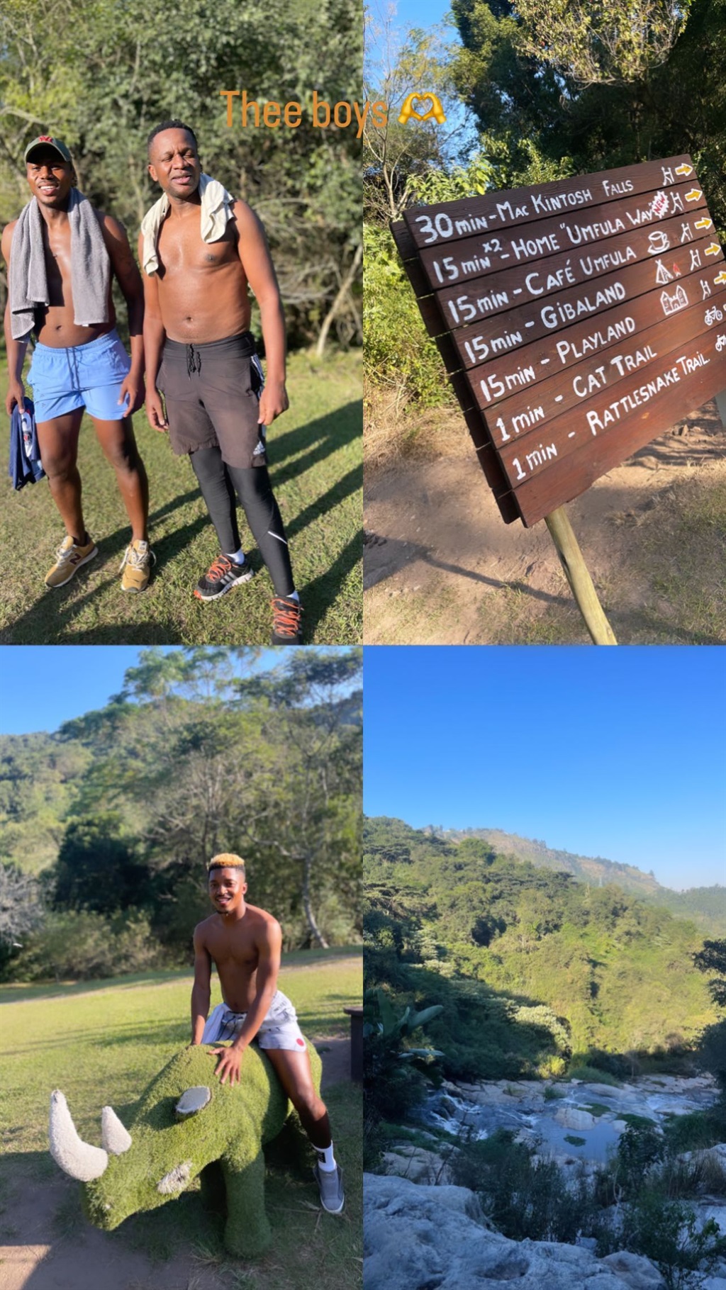 AmaZulu stars Bongie Ntuli and Dumisani Zuma hike the Giba Gorge MTB Park trail in Durban.
