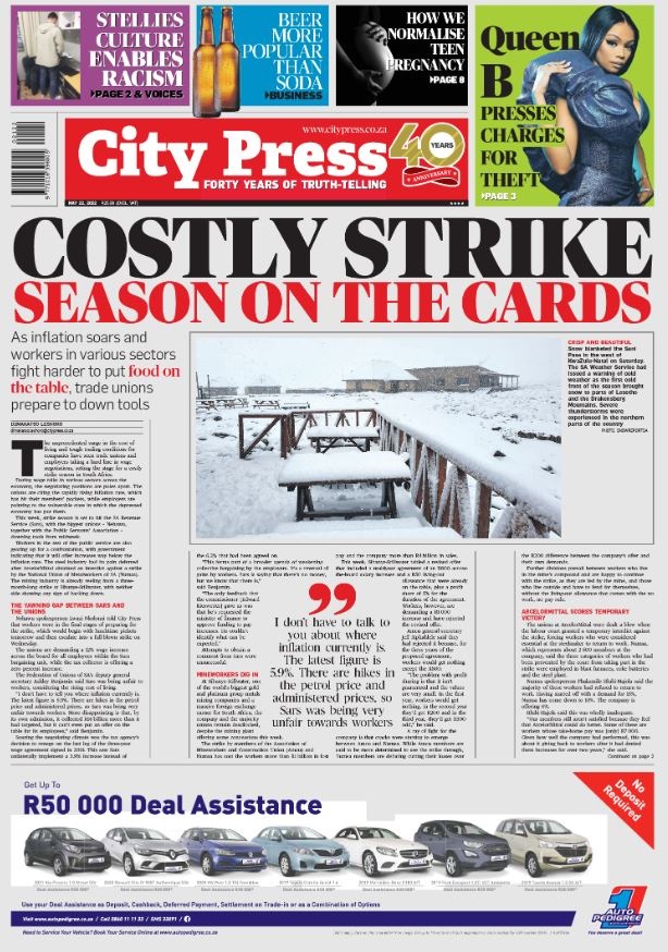 What's in City Press: Costly strike season on the cards | Boeremag members released from prison, one re-arrested | Has Another beauty claimed Londie L