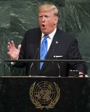 President Donald Trump addresses the United Nations General Assembly at UN headquarters, September 19, 2017 in New York City. (AFP)