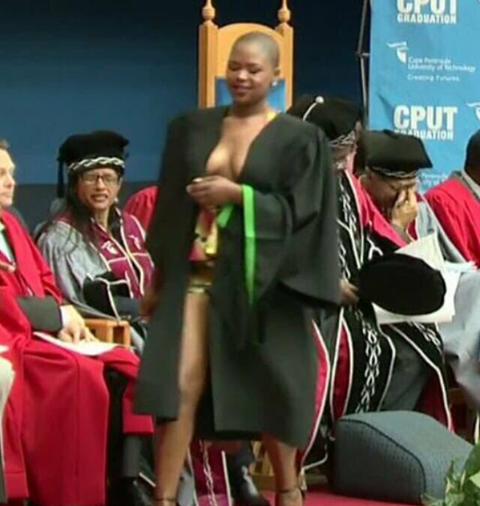 A graduate spotted wearing almost nothing on her big day