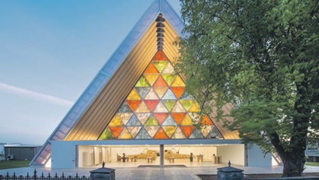 Shigeru Ban’s cardboard cathedral in New Zealand is a place to remember those who died in an earthquake in 2011. Picture: Supplied