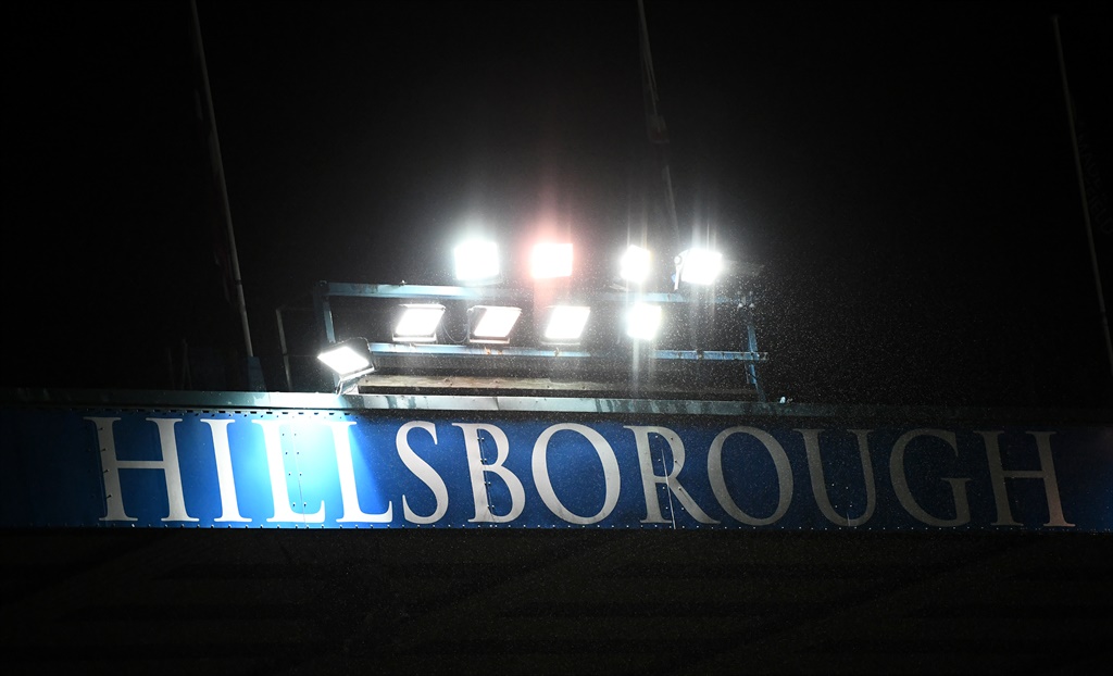 A general view of the Hillsbrough signage on the Hillsborough Stadium  in Sheffield. Picture: Stu Forster/Getty Images