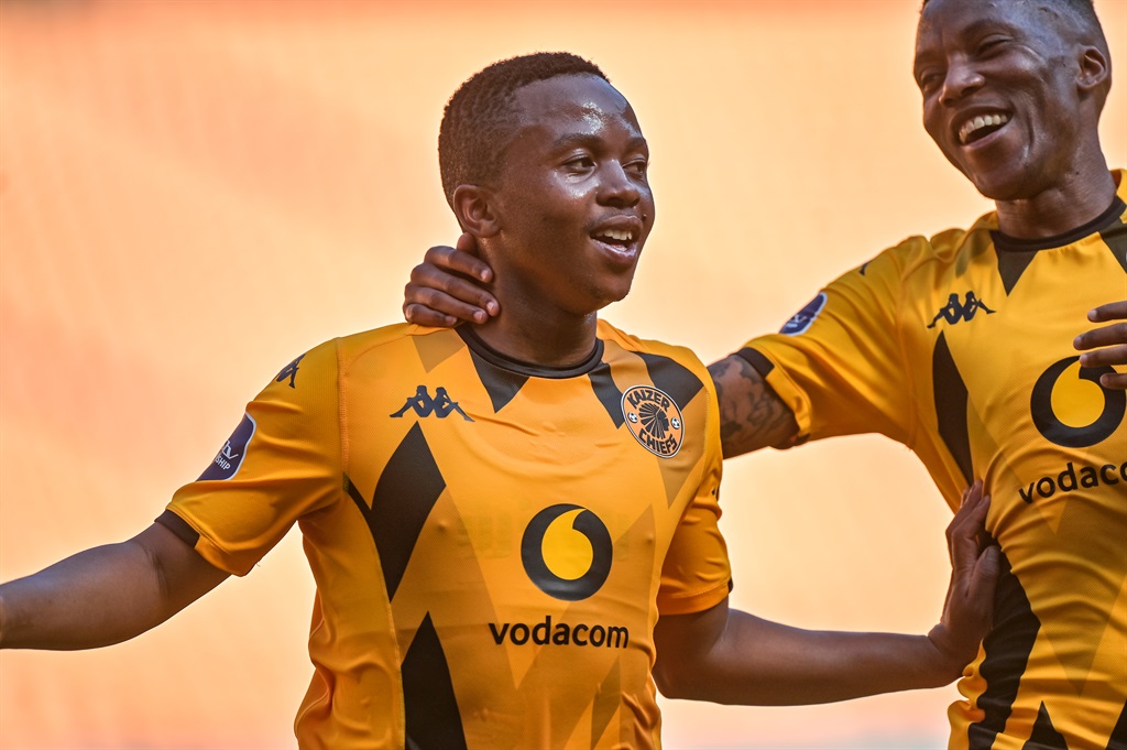   Nkosingiphile Ngcobo of Kaizer Chiefs celebrating after scoring his goal during the DStv Premiership match between Kaizer Chiefs and Richards Bay at FNB Stadium on December 23, 2023 in Johannesburg, South Africa. 