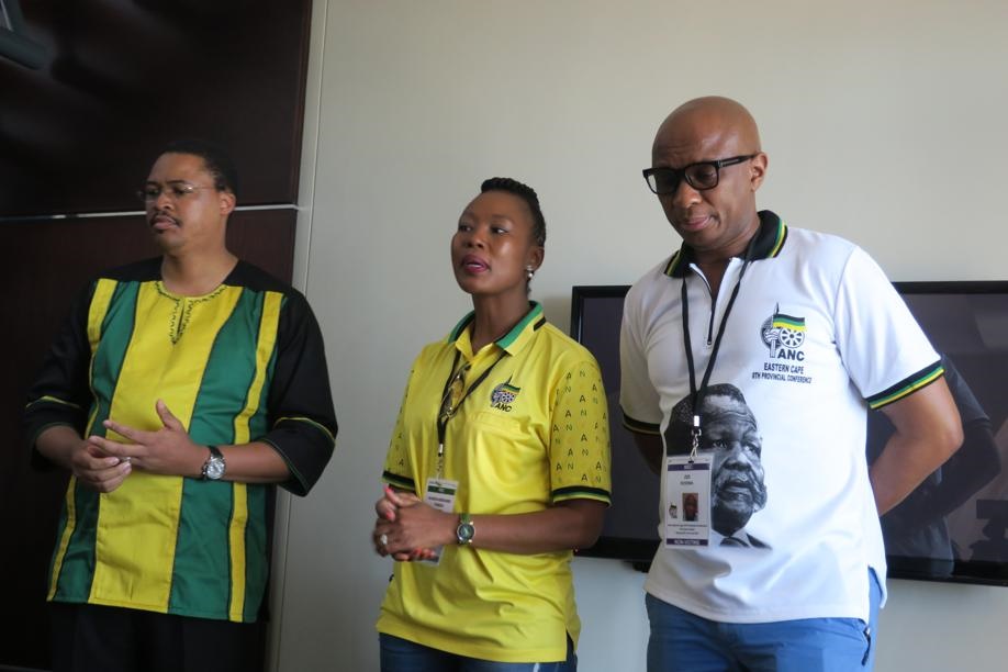 ANC’s Mlibo Qoboshiyane, provincial spokesperson, Stella Ndabeni- Abrahams, head of communication in Eastern Cape and Zizi Kodwa, ANC national spokesperson, address the media at the Premier Hotel in East London about the postponement of the conference. 
Picture: Lubabalo Ngcukana/ City Press 