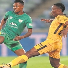 BEST FOOT FORWARD:   Richard Matloga of Baroka FC and Philani Zulu of Kaizer Chiefs vie for the ball during their Absa Premiership match played at the Moses Mabhida Stadium. (Steve Haag, Gallo Images)