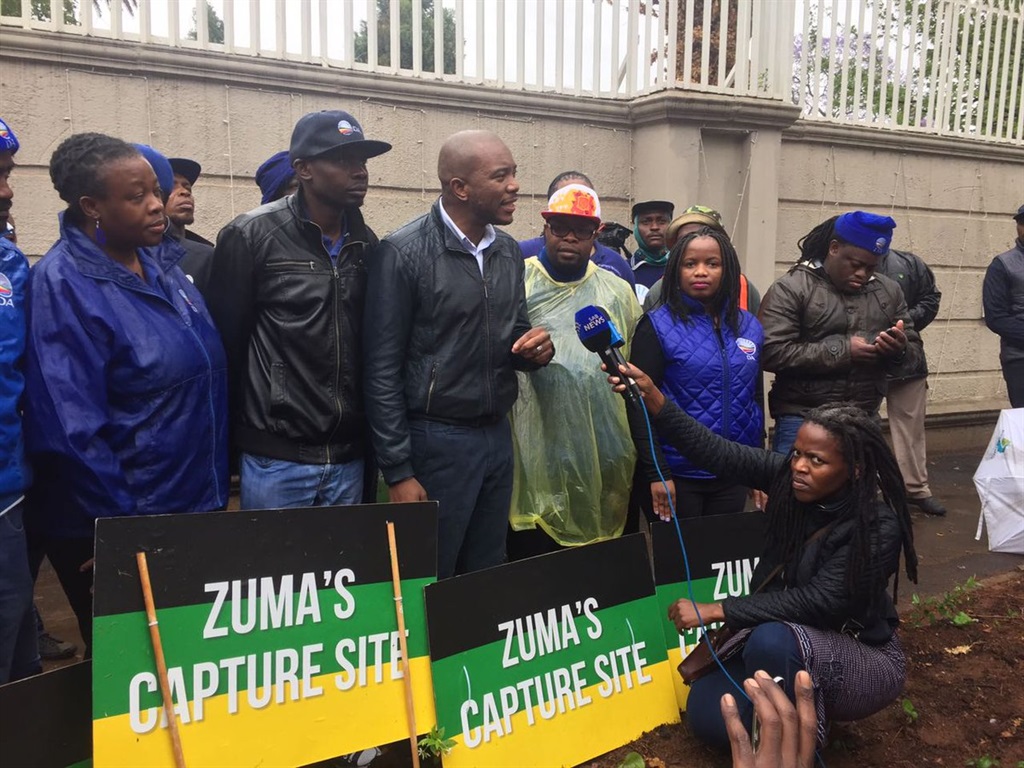 Democratic Alliance leader Mmusi Maimane and supporters marched to the Gupta family home in Saxonwold. Picture: Twitter/Our_DA