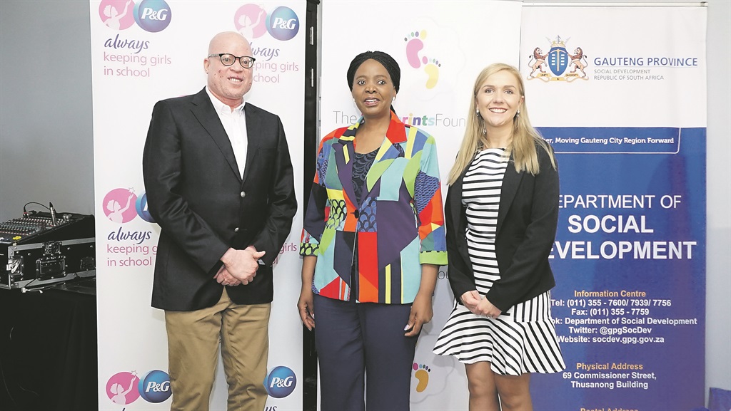 From left: Makhukhu Mapuru, acting head of the Gauteng Department of Social Development; Gauteng MEC for Social Development Nandi Mayathula-Khoza, and Jeanne du Plessis, communications manager at Proctor and Gamble, at the programme launch in Sandton.