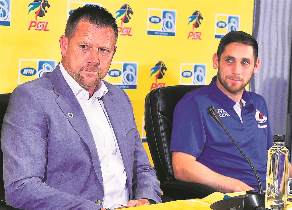 SuperSport United coach Eric Tinkler (left) and his captain, Dean Furman, at yesterday’s media conference. Photo by Themba Makofane.