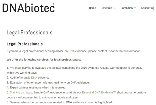 DNAbiotec lists forensics as part of its skill set

