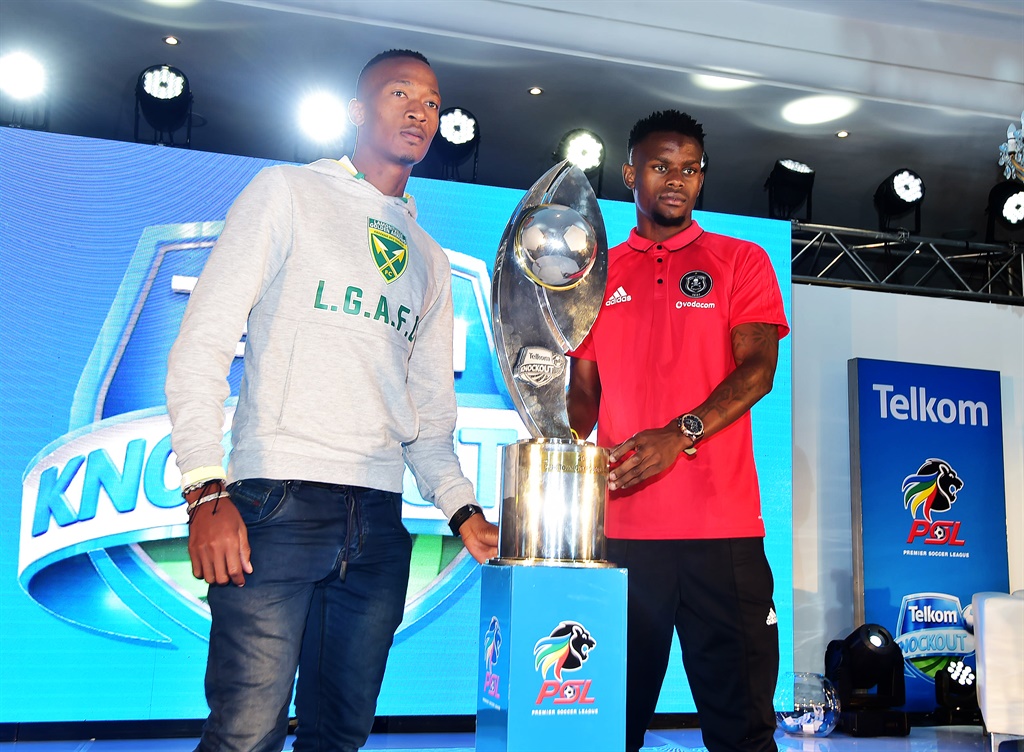  Innocent Maile of Orlando Pirates and Golden Arrows captain Trevor Mathiane during the Telkom knockout launch 
