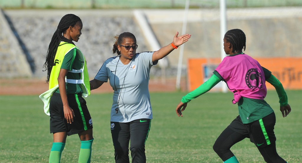 Banyana Banyana coach Desiree Ellis during the team training at Nduom Sports Stadium, Ghana