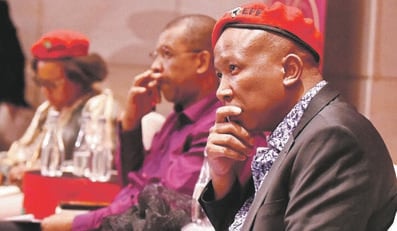 MONEY MATTERS EFF leader Julius Malema addresses the financial sector on Friday at The Forum in Bryanston. Picture: EFF