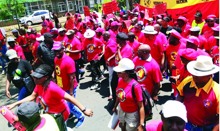 Numsa and NUM leaders leading the march against Eskom. Picture: Numsa Media