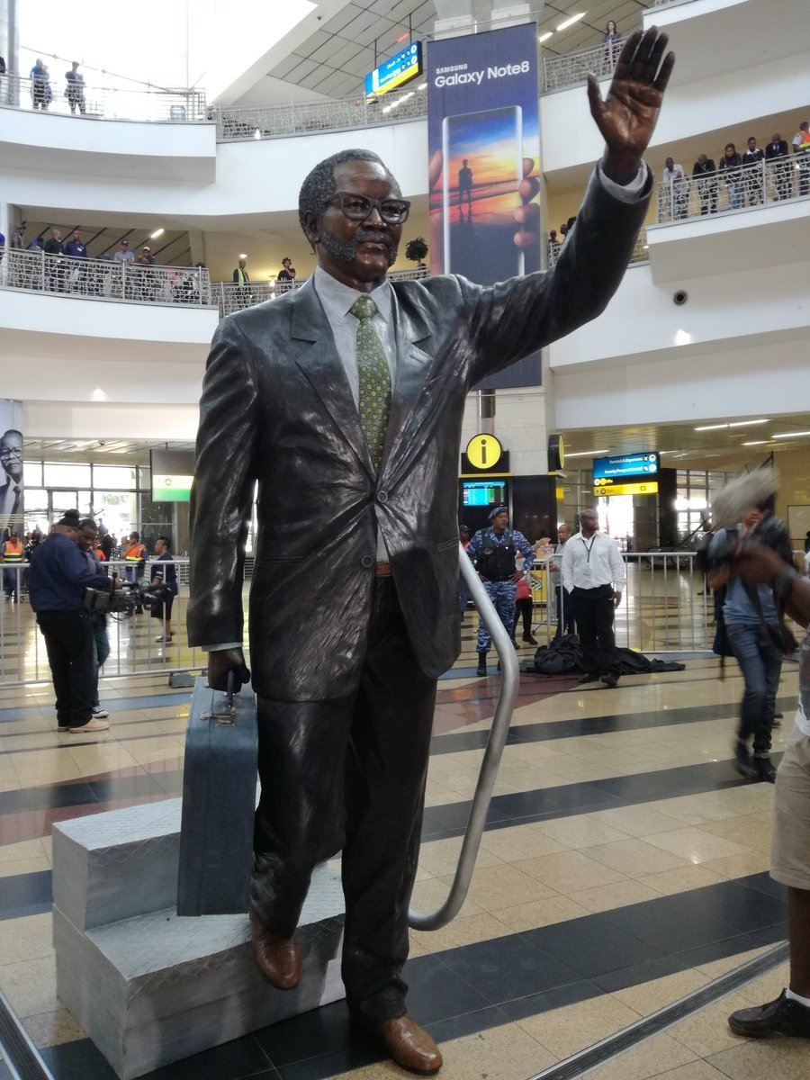 FINALLY UNVEILED The OR Tambo statue in the international arrivals hall at OR Tambo International Airport. Picture: Twitter/@TamboFoundation