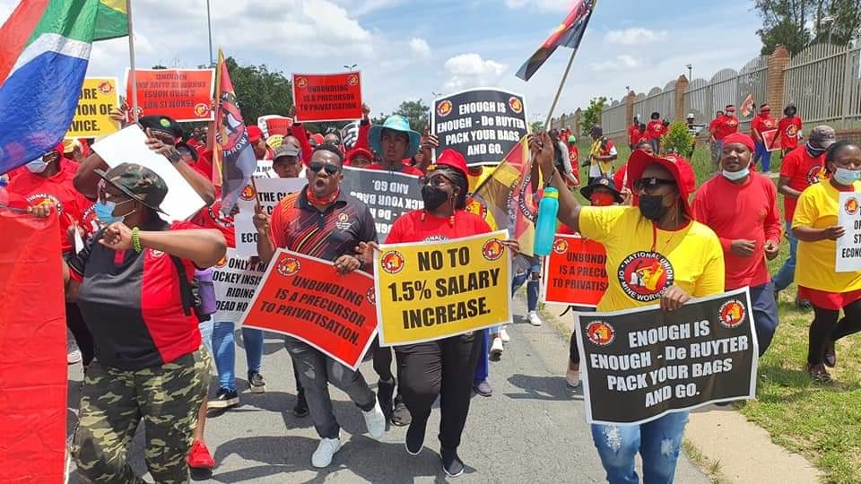 The NUM protested in front of Megawatt Park