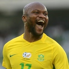 Tokelo Rantie celebrates his goal which gave Bafana Bafana the lead in their match against Nigeria. (Gallo Images)
