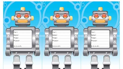 Free downloadable robot theme party invitation for