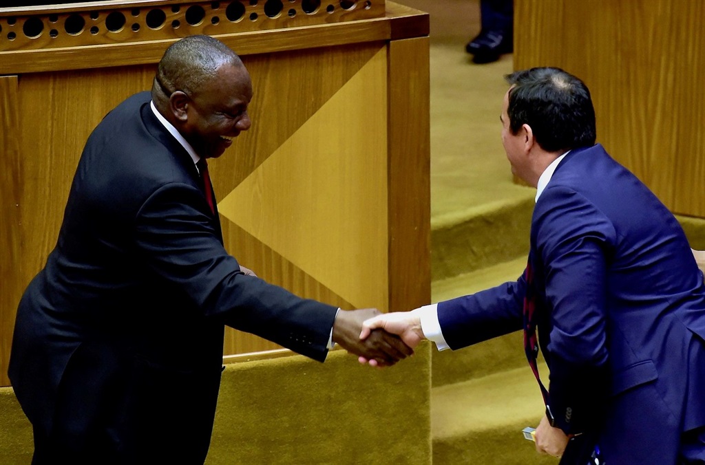 President Cyril Ramaphosa and DA leader John Steenhuisen. Photo: GCIS