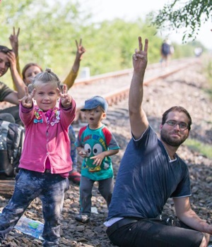  A group of migrants from Syria who have just crossed the border. Picture: Matt Cardy/Getty Images