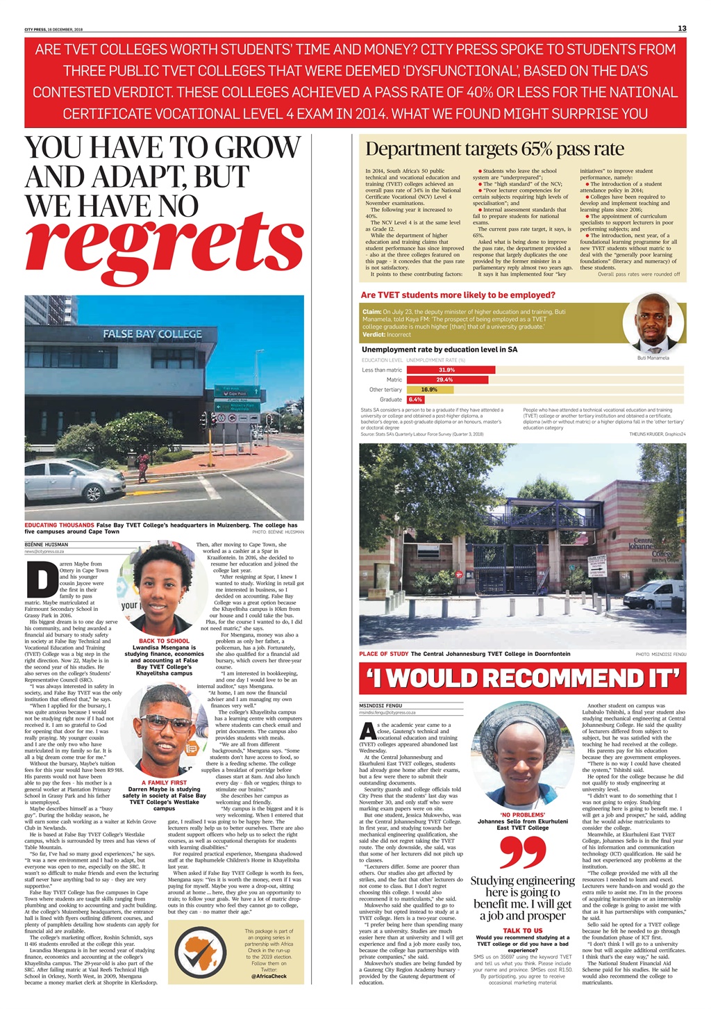 City Press published a special report on TVET colleges in collaboration with Africa Check.