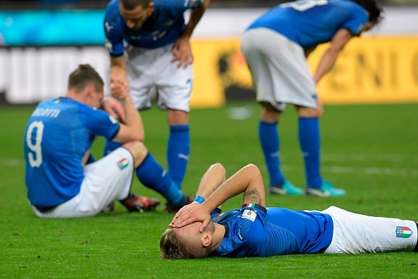 Dejected Italy players after failing to qualify for the 2018 World Cup.