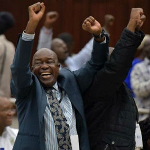 Zanu-PF youth league celebrates as the news broke that the party's Central Commission expelled President Robert Mugabe as party leader. His wife, Grace, was also expelled from the party. (News24)