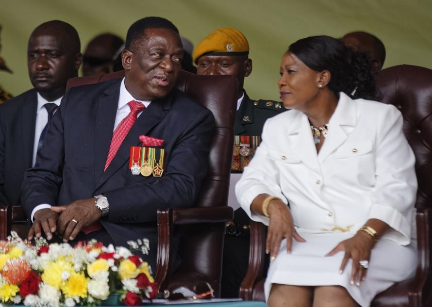 Emmerson Mnangagwa and his wife Auxilia arrive at the presidential inauguration ceremony in the capital Harare. Picture: Ben Curtis/ AP Photo