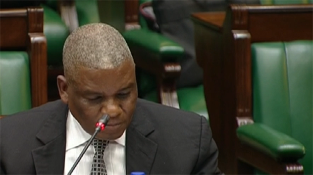 <em>Acting Eskom board chairperson Zethembe Khoza reading from a prepared statement at Parliament's inquiry into Eskom.&nbsp;</em>