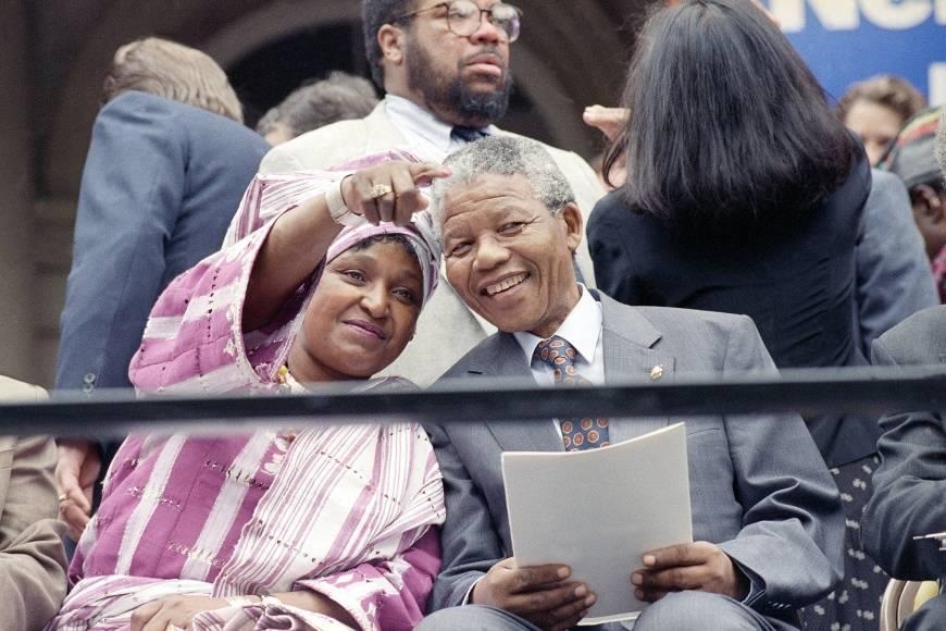 Winnie and Nelson Mandela attend a welcoming ceremony at the New York City Hall at the start of their trip to the United States in June 1990. 