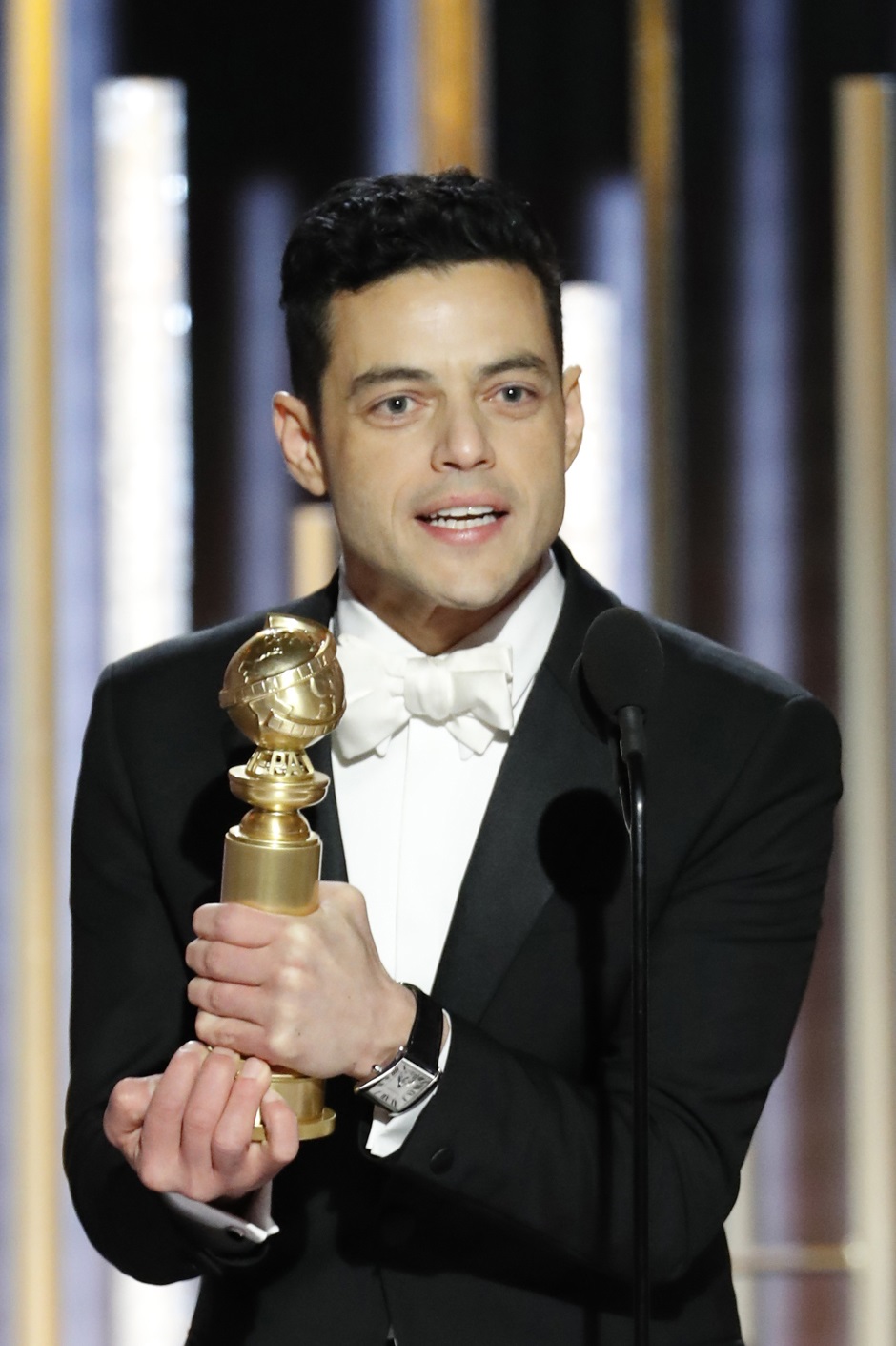  Rami Malek, winner of Best Actor - Motion Picture, Drama, accepts his award. Picture: Paul Drinkwater/NBC Universal/Handout via Reuters 