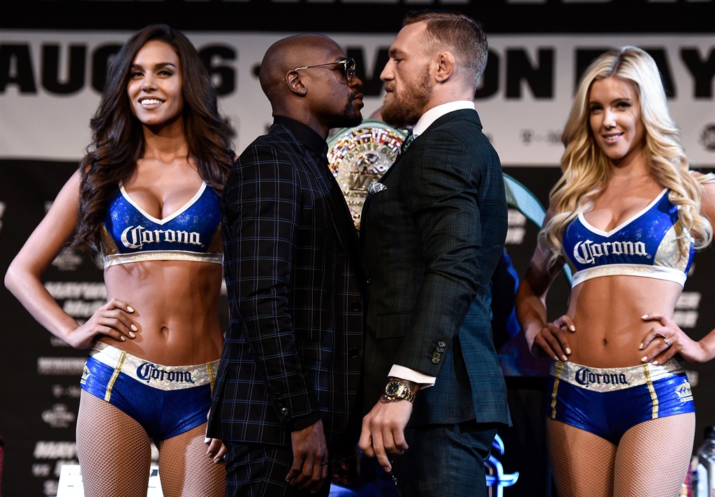 Boxer Floyd Mayweather Jr and UFC lightweight champion Conor McGregor face off during a news conference before their fight in August.Picture: Brandon Magnus/Zuffa LLC/Zuffa LLC/Getty Images