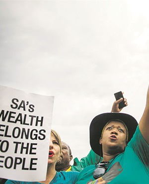 On April 7, several groups, including Save SA, the SA Communist Party, the Economic Freedom Fighters and the Freedom Front Plus, marched with ordinary South Africans from Pretoria’s Church Square to the Union Buildings and called for President Jacob Zuma to step down. Picture: Gallo Images / Alet Pretorius