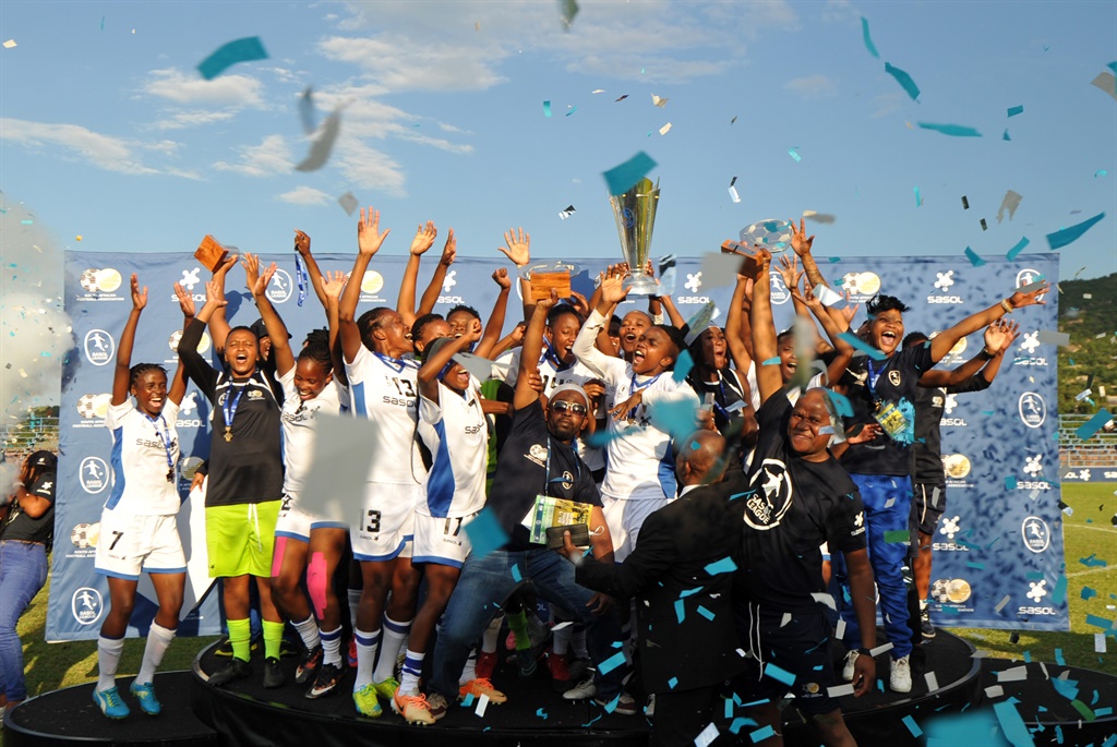 Bloemfontein Celtic Ladies celebrating after defeating Cape Town Roses 2-0 in the Sasol league national Championship.