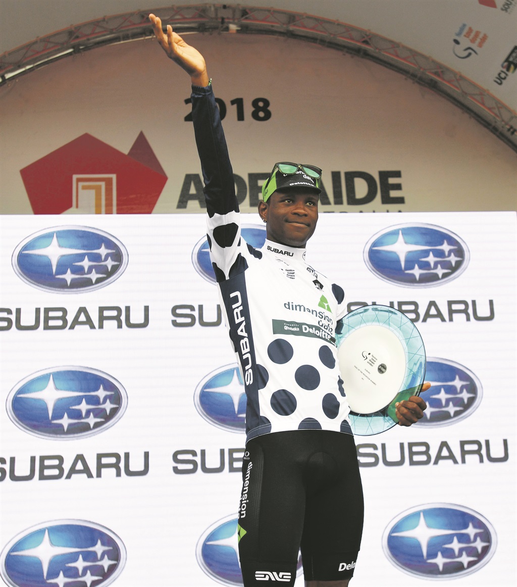 South African cyclist Nicholas Dlamini made history by winning the King of the Mountains jersey at the Tour Down Under and the Tour of Britain Picture: David Mariuz/ EPA