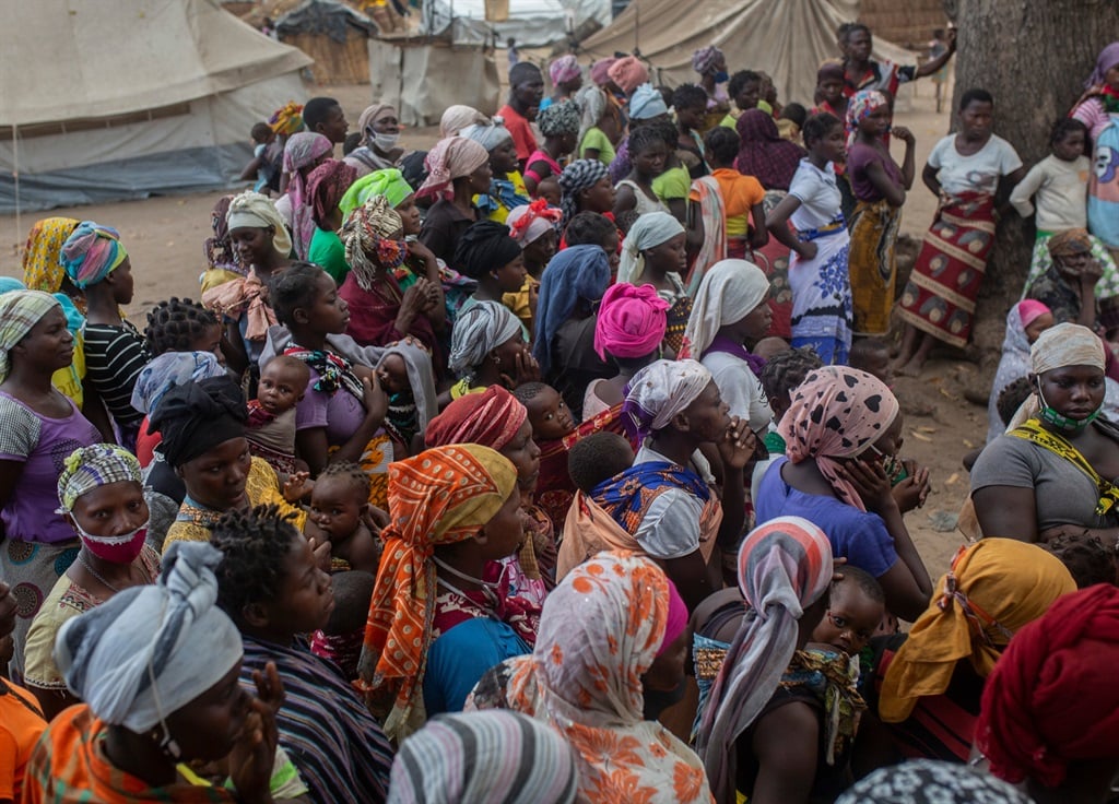 Displaced women meet at the Centro Agr‡rio de Napala where hundreds of displaced arrived in recent months are sheltered, fleeing attacks by armed insurgents in different areas of the province of Cabo Delgado, in northern Mozambique.