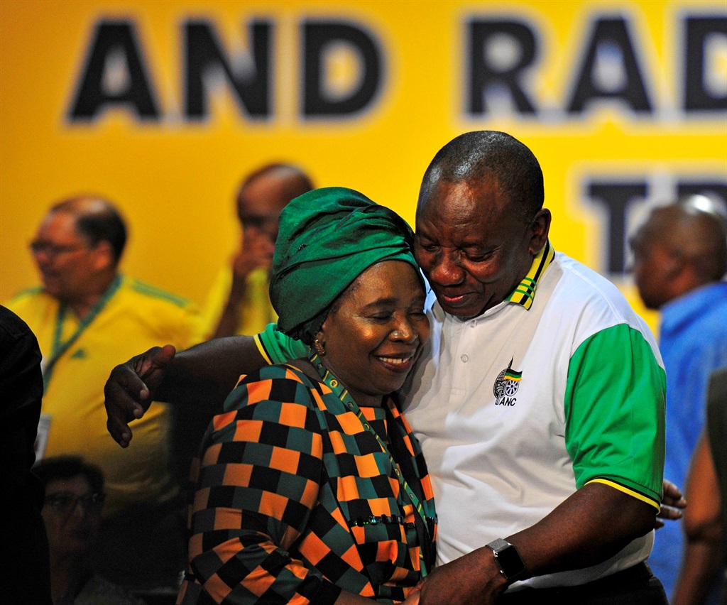 Nkosazana Dlamini-Zuma greeting the newly elected ANC President Cyril Ramamphosa in Nasrec. Picture: Tebogo Letsie 