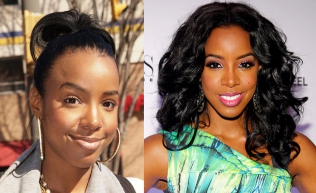 Kelly Rowland with and without a weave