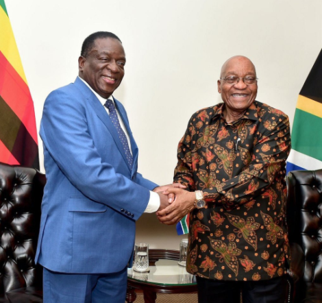 Zimbabwe President Emmerson Mnangagwa with President Jacob Zuma. Picture: Presidency