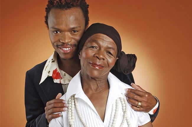 Somizi Mhlongo poses with his mother, veteran actor, Mary Twala.
