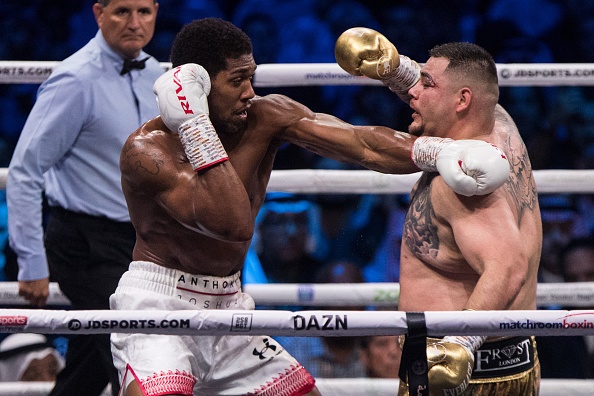 US-Mexican professional boxer Andy Ruiz Jr (R) in action against Britains Anthony Joshua during their World Heavyweight Championship contest at the Diriyah Arena. Photo: Oliver Weiken/dpa (Photo by Oliver Weiken/picture alliance via Getty Images)