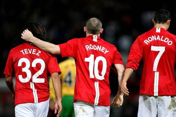 Carlos Tevez, Wayne Rooney and Cristiano Ronaldo