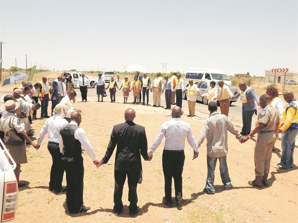 The Moletjie East Pastors Forum led a service on Sunday on the R521 in Limpopo to ask God to stop the high number of fatalities on the road.         Photo by Desmond Boshego