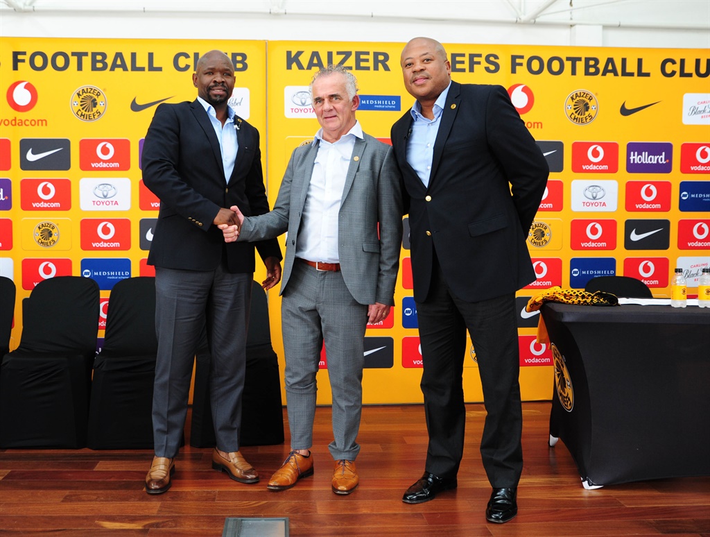 Kaizer Chiefs Head Coach Steve Komphela , Technical Advisor Robertus Hutting and Team Manager Bobby Motaung