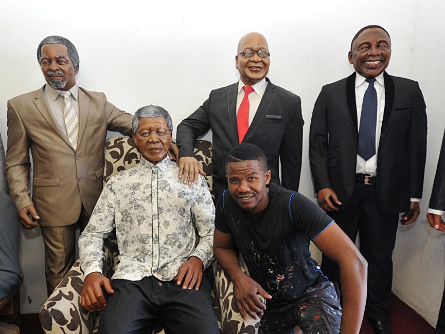 Lungelo (front) with his statues, from left: Thabo Mbeki, Nelson Mandela, Jacob Zuma and Cyril Ramaphosa. Photo: Jabulani Langa