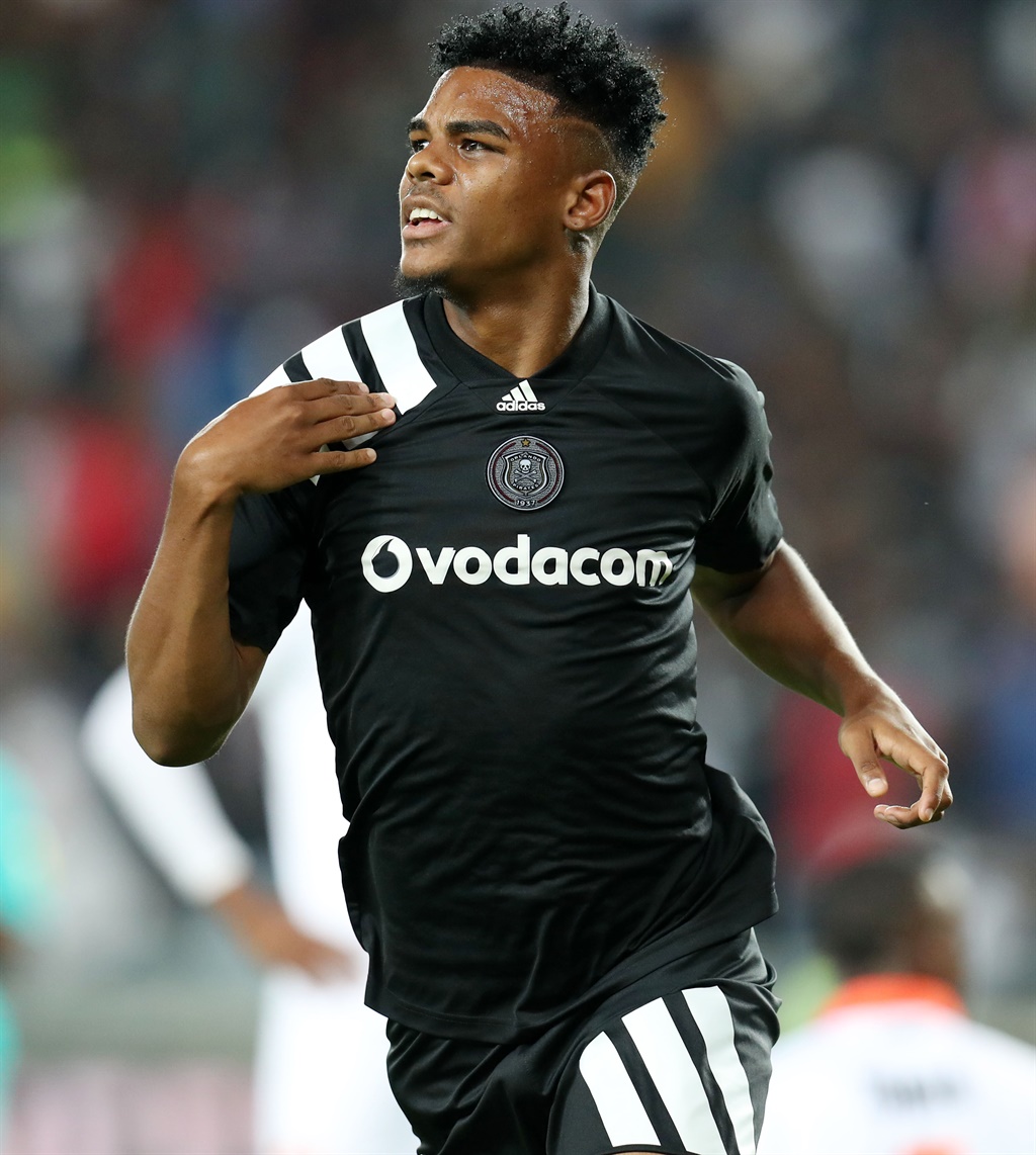 Lyle Foster celebrating after scoring an equalizer for Orlando Pirates to secure them a point against Polokwane City