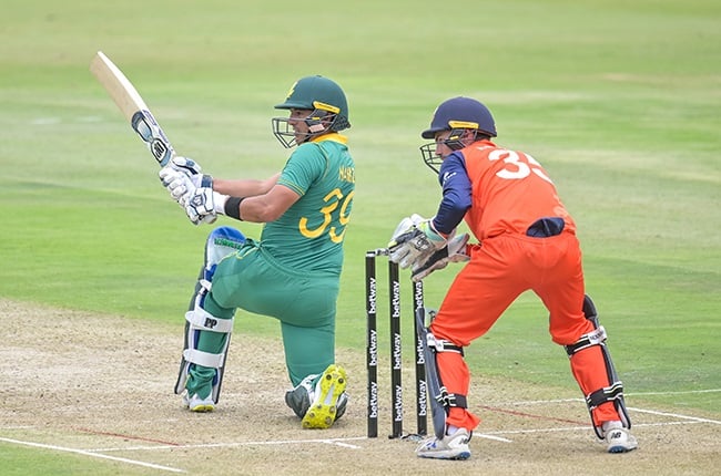 Proteas batter Zubayr Hamza on his way to 56 against the Netherlands.