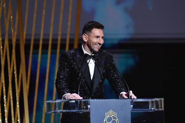 Lionel Messi giving his speech