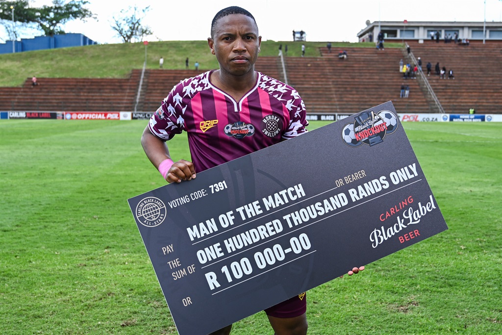Andile Jali, captain of Swallows FC, man of the match during the Carling Knockout match between Richards Bay and Moroka Swallows at King Zwelithini Stadium on October 22, 2023 in Durban, South Africa. (Photo by Darren Stewart/Gallo Images)